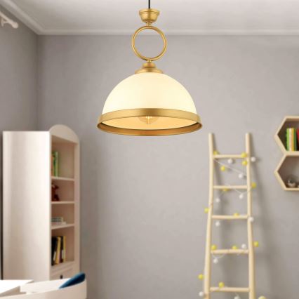 Lampa wisząca na lince MONZA 1xE27/40W/230V śr. 26 cm kremowa/brązowa