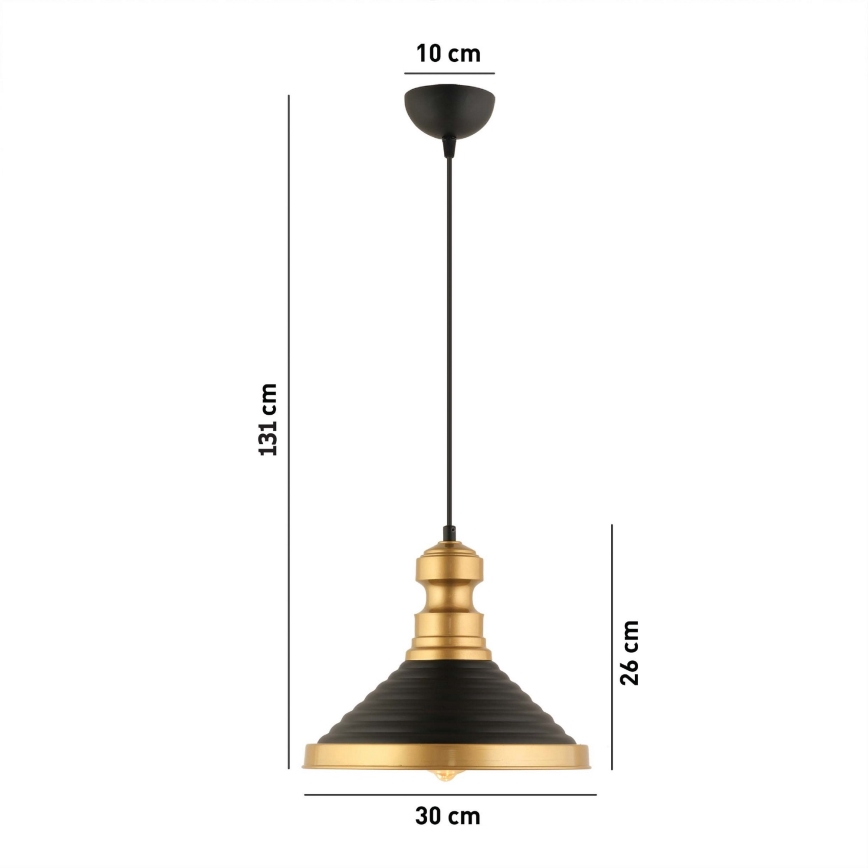 Lampa wisząca na lince MONZA 1xE27/40W/230V śr. 30 cm czarna/złota