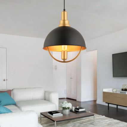 Lampa wisząca na lince MONZA 1xE27/40W/230V śr. 30 cm czarna/złota