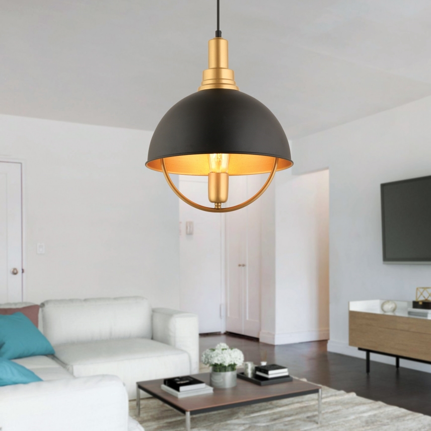 Lampa wisząca na lince MONZA 1xE27/40W/230V śr. 30 cm czarna/złota