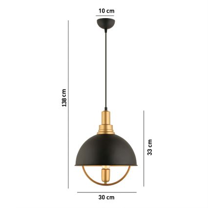 Lampa wisząca na lince MONZA 1xE27/40W/230V śr. 30 cm czarna/złota