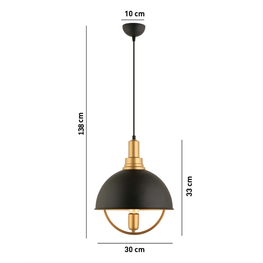 Lampa wisząca na lince MONZA 1xE27/40W/230V śr. 30 cm czarna/złota