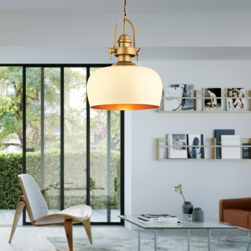 Lampa wisząca na lince MONZA 1xE27/40W/230V Ø 30 cm kremowa/brązowa