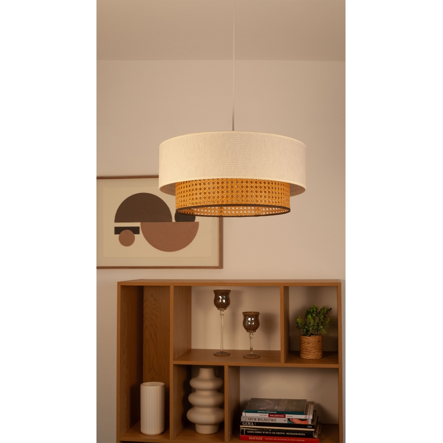 Lampa wisząca na lince NATIA 1xE27/60W/230V śr. 45 cm biało-brązowa