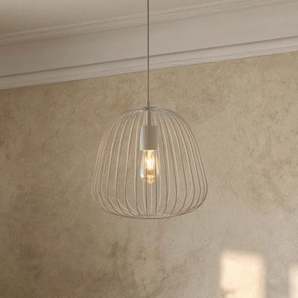 Lampa wisząca na lince OVELLA 1xE27/15W/230V, śr. 36 cm, kremowa