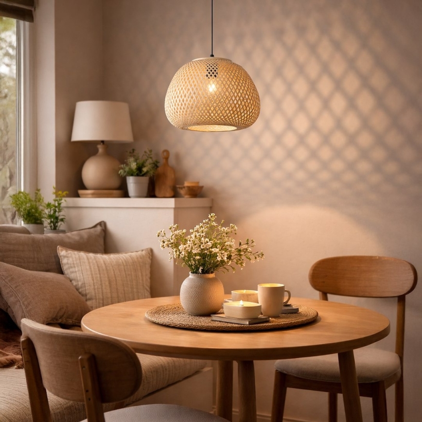 Lampa wisząca na lince PETRA 1xE27/15W/230V bambusowa