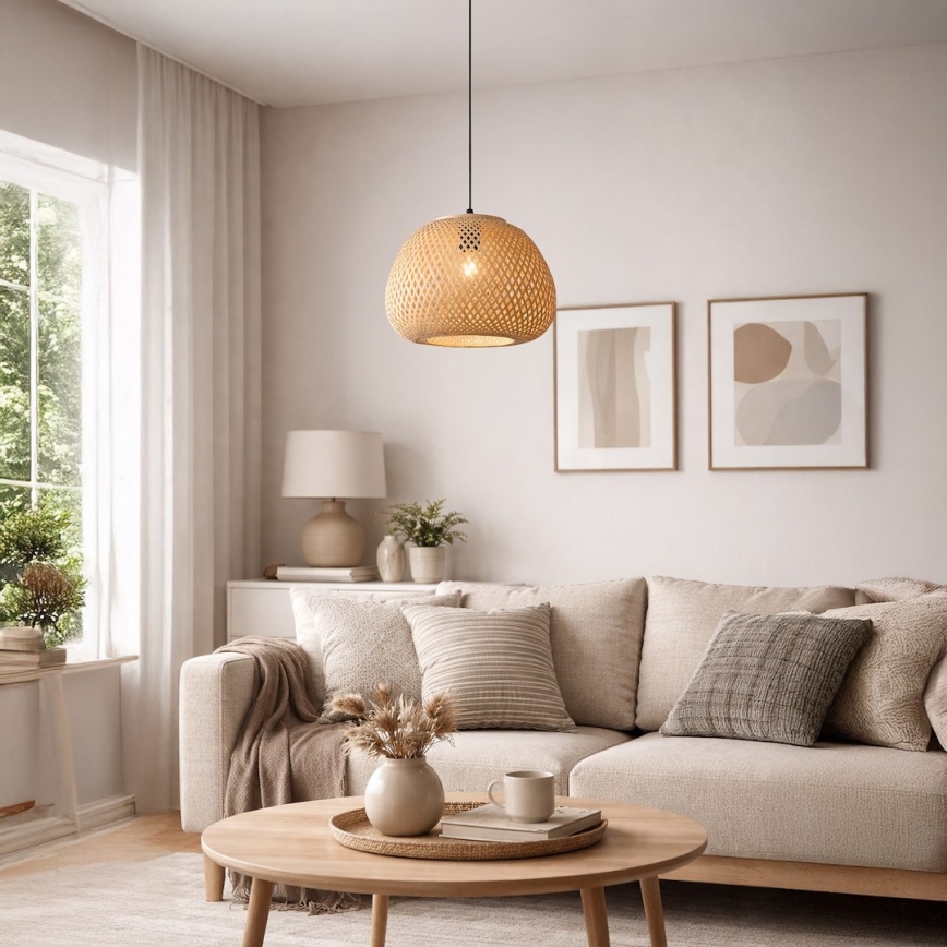 Lampa wisząca na lince PETRA 1xE27/15W/230V bambusowa