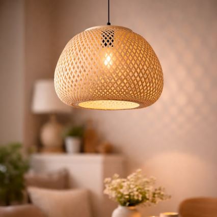 Lampa wisząca na lince PETRA 1xE27/15W/230V bambusowa