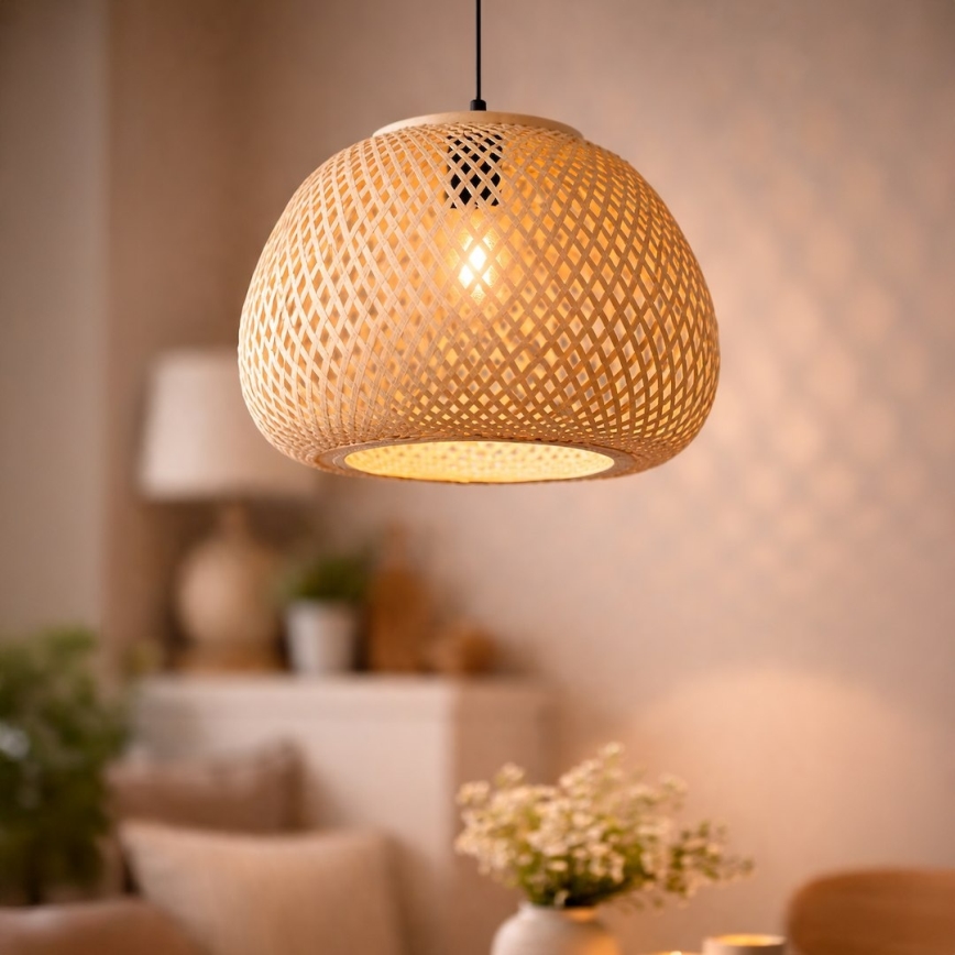 Lampa wisząca na lince PETRA 1xE27/15W/230V bambusowa