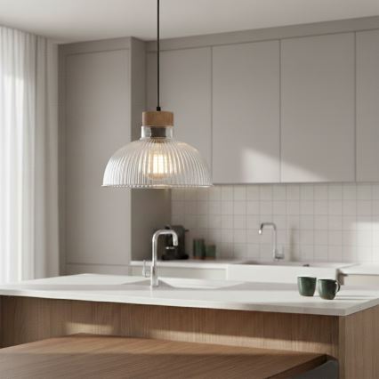 Lampa wisząca na lince PIA 1xE27/60W/230V śr. 30 cm dąb