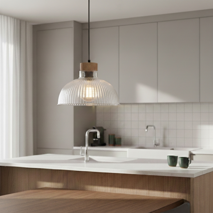 Lampa wisząca na lince PIA 1xE27/60W/230V śr. 30 cm dąb