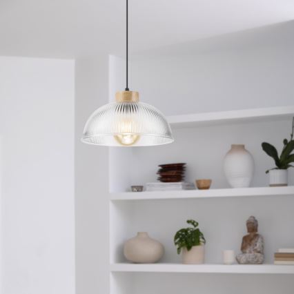 Lampa wisząca na lince PIA 1xE27/60W/230V śr. 30 cm dąb