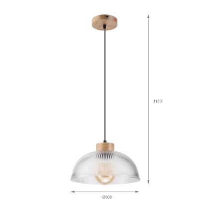 Lampa wisząca na lince PIA 1xE27/60W/230V śr. 30 cm dąb