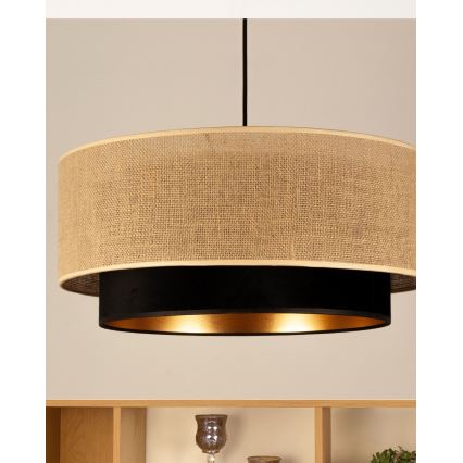 Lampa wisząca na lince SARTA 1xE27/60W/230V, średnica 45 cm, czarna/juta