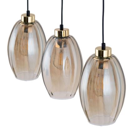 Lampa wisząca na lince SEBO 3xE27/15W/230V czarny/dymny beż
