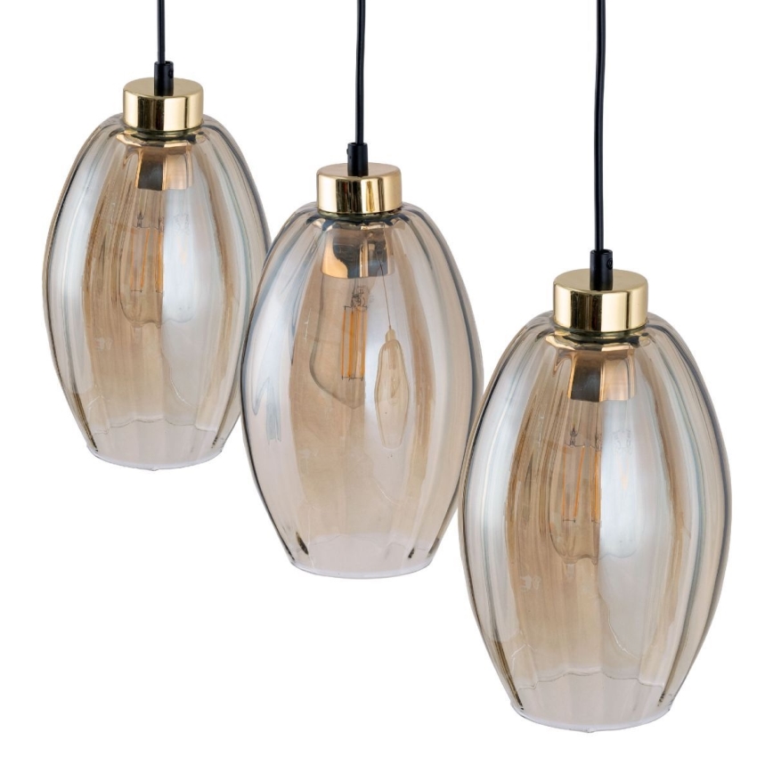 Lampa wisząca na lince SEBO 3xE27/15W/230V czarny/dymny beż