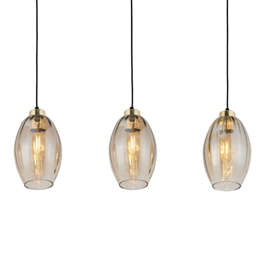 Lampa wisząca na lince SEBO 3xE27/15W/230V czarny/dymny beż