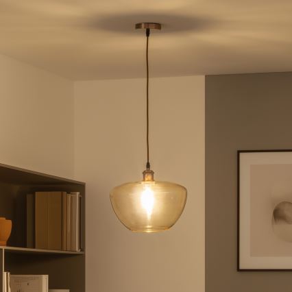Lampa wisząca na lince SEVENTIES E27/60W/230V dymna/brązowa