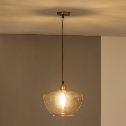 Lampa wisząca na lince SEVENTIES E27/60W/230V dymna/brązowa