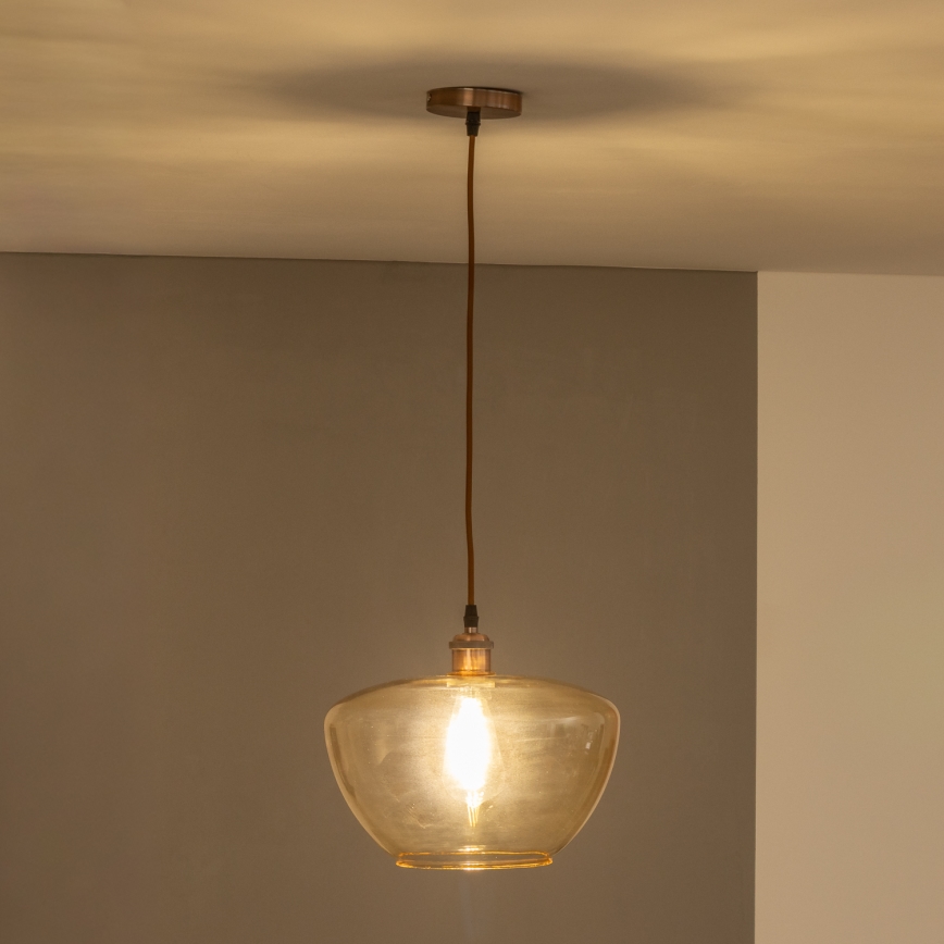 Lampa wisząca na lince SEVENTIES E27/60W/230V dymna/brązowa