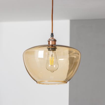 Lampa wisząca na lince SEVENTIES E27/60W/230V dymna/brązowa