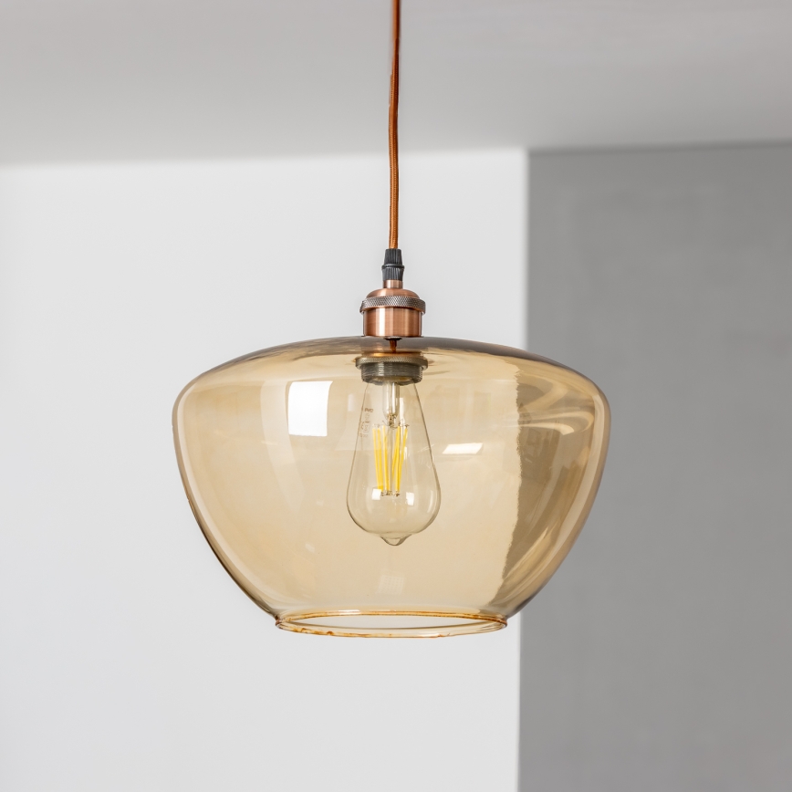 Lampa wisząca na lince SEVENTIES E27/60W/230V dymna/brązowa
