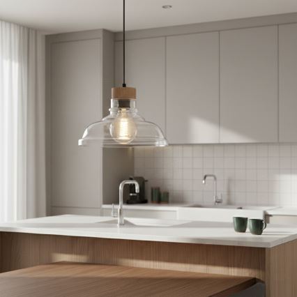 Lampa wisząca na lince SINGLE 1xE27/60W/230V, śr. 28 cm, dąb