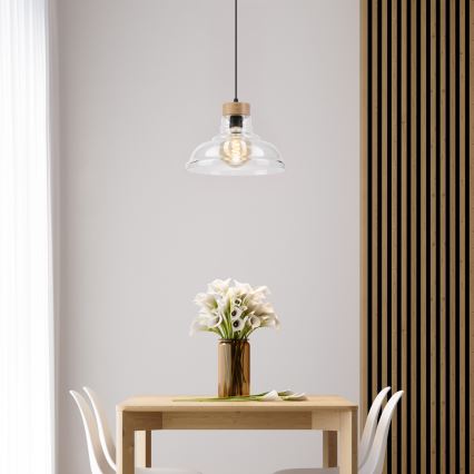 Lampa wisząca na lince SINGLE 1xE27/60W/230V, śr. 28 cm, dąb