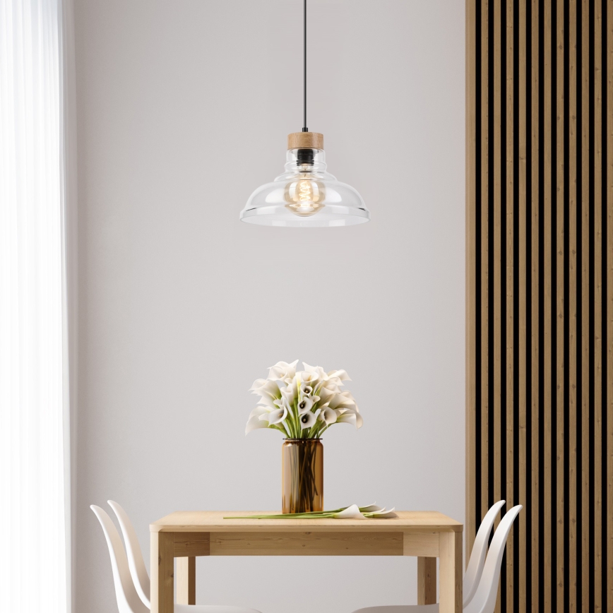 Lampa wisząca na lince SINGLE 1xE27/60W/230V, śr. 28 cm, dąb