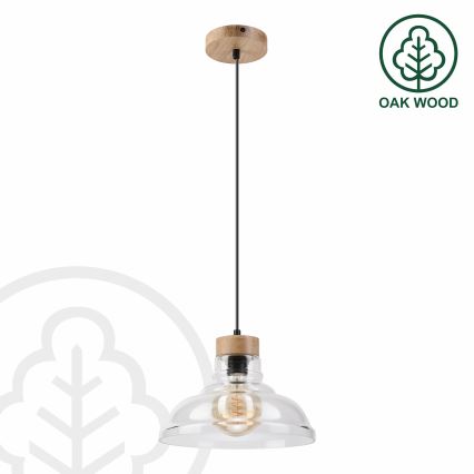 Lampa wisząca na lince SINGLE 1xE27/60W/230V, śr. 28 cm, dąb