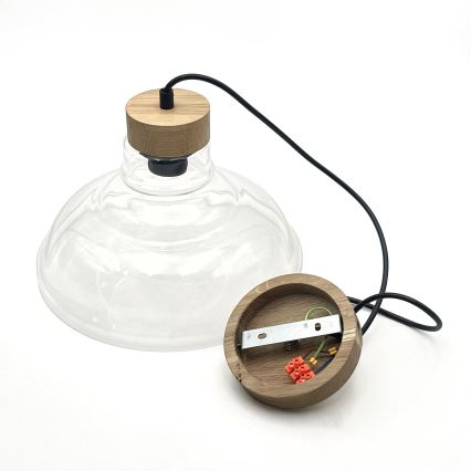 Lampa wisząca na lince SINGLE 1xE27/60W/230V, śr. 28 cm, dąb