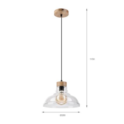 Lampa wisząca na lince SINGLE 1xE27/60W/230V, śr. 28 cm, dąb