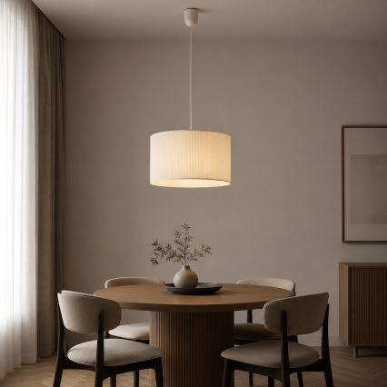 Lampa wisząca na lince SIRJA PLISADO 1xE27/15W/230V śr. 35 cm kremowa
