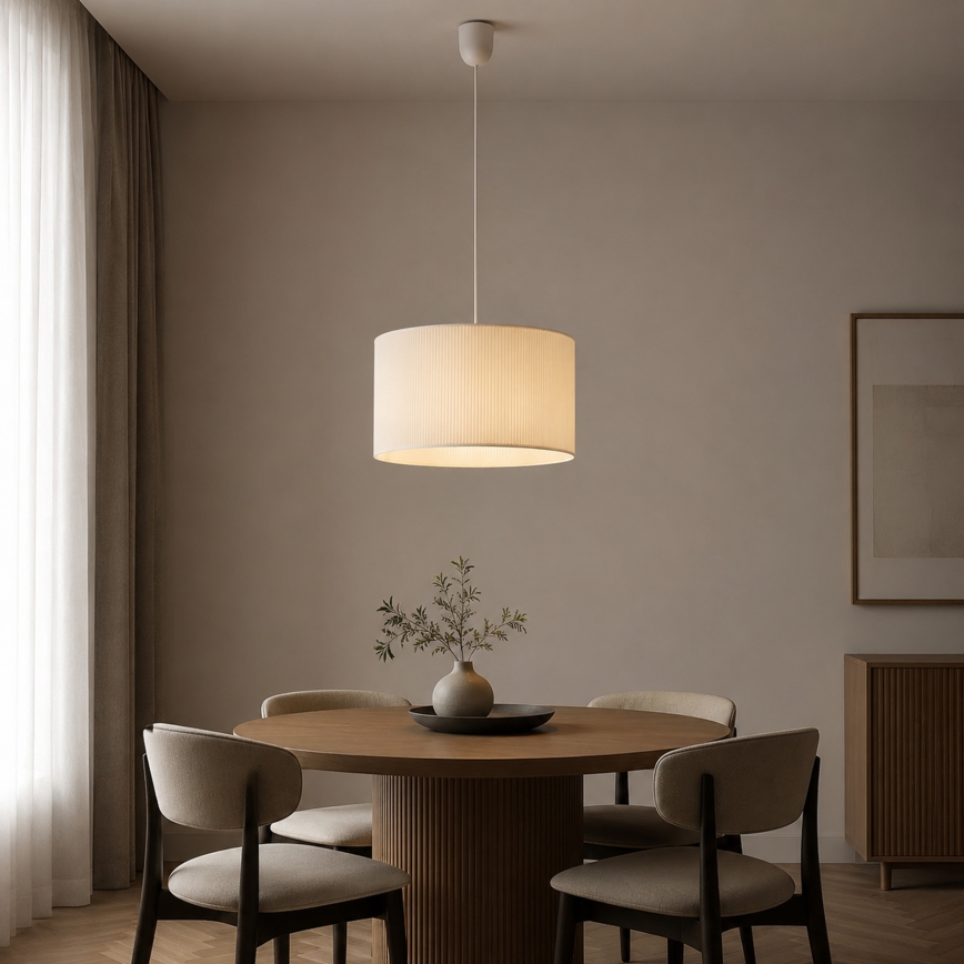 Lampa wisząca na lince SIRJA PLISADO 1xE27/15W/230V śr. 35 cm kremowa