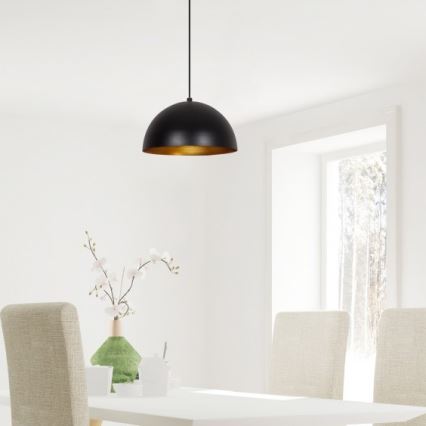 Lampa wisząca na lince SIVANI 1xE27/40W/230V Ø 30 cm czarna/miedziana