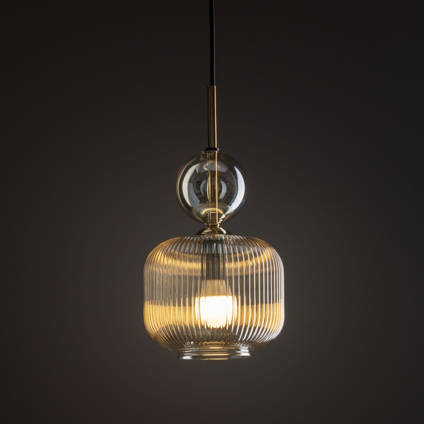 Lampa wisząca na lince SOPHIA 1xE14/10W/230V czarna/dymno-beżowa