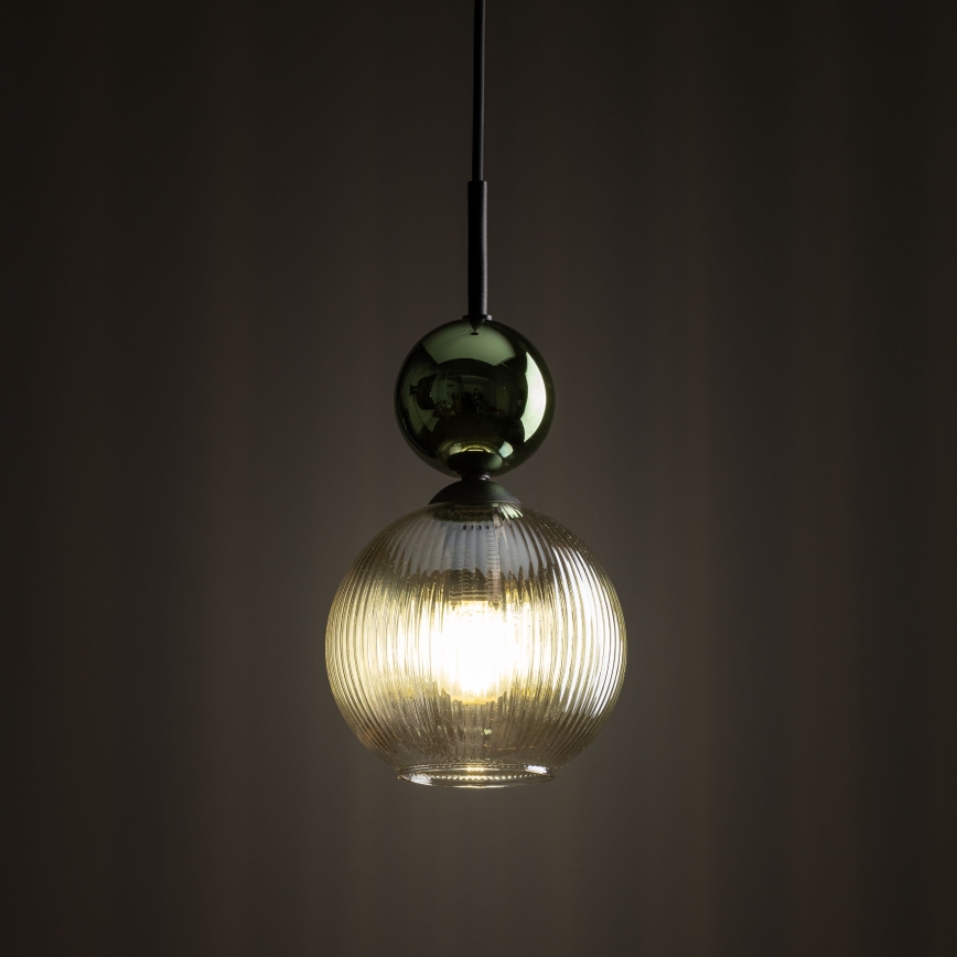 Lampa wisząca na lince SOPHIA 1xE14/10W/230V czarny/zielony/przydymiony beżowy