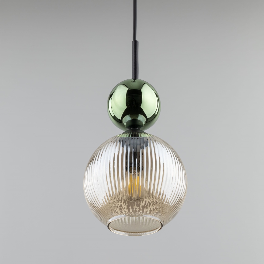 Lampa wisząca na lince SOPHIA 1xE14/10W/230V czarny/zielony/przydymiony beżowy