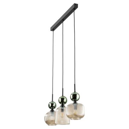 Lampa wisząca na lince SOPHIA 3xE14/10W/230V czarna/zielona/dymna beżowa