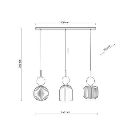 Lampa wisząca na lince SOPHIA 3xE14/10W/230V czarna/zielona/dymna beżowa