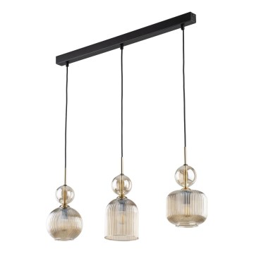 Lampa wisząca na lince SOPHIA 3xE14/10W/230V czarny/dymny beżowy