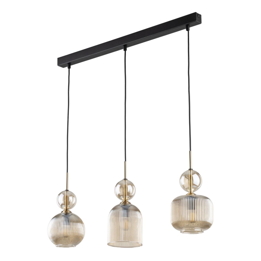 Lampa wisząca na lince SOPHIA 3xE14/10W/230V czarny/dymny beżowy