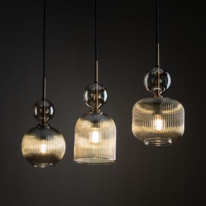 Lampa wisząca na lince SOPHIA 3xE14/10W/230V czarny/dymny beżowy
