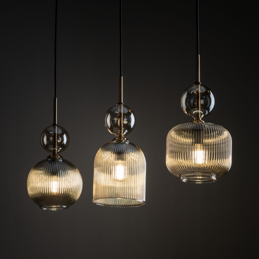Lampa wisząca na lince SOPHIA 3xE14/10W/230V czarny/dymny beżowy