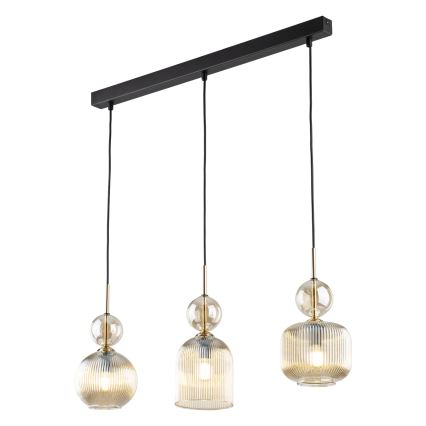 Lampa wisząca na lince SOPHIA 3xE14/10W/230V czarny/dymny beżowy