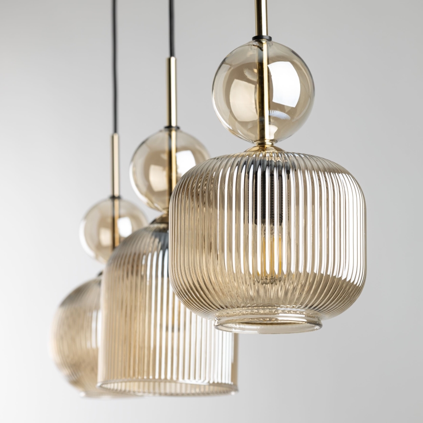 Lampa wisząca na lince SOPHIA 3xE14/10W/230V czarny/dymny beżowy