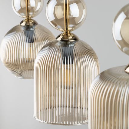 Lampa wisząca na lince SOPHIA 3xE14/10W/230V czarny/dymny beżowy