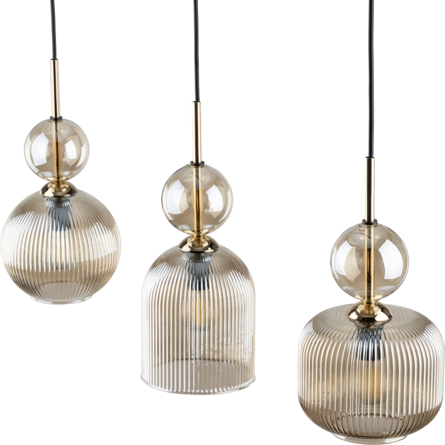 Lampa wisząca na lince SOPHIA 3xE14/10W/230V czarny/dymny beżowy