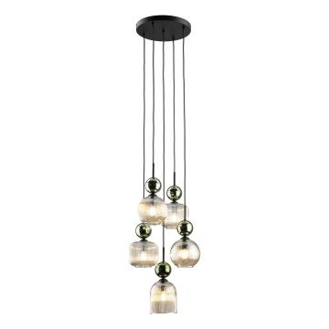 Lampa wisząca na lince SOPHIA 5xE14/10W/230V czarna/zielona/dymna beżowa