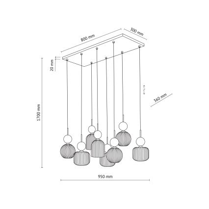 Lampa wisząca na lince SOPHIA 8xE14/10W/230V czarny/zielony/przydymiony beż